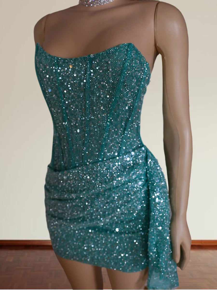 Sheath Straight Sequin Short/Mini Corset Dress