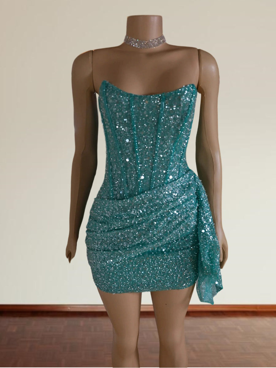 Sheath Straight Sequin Short/Mini Corset Dress
