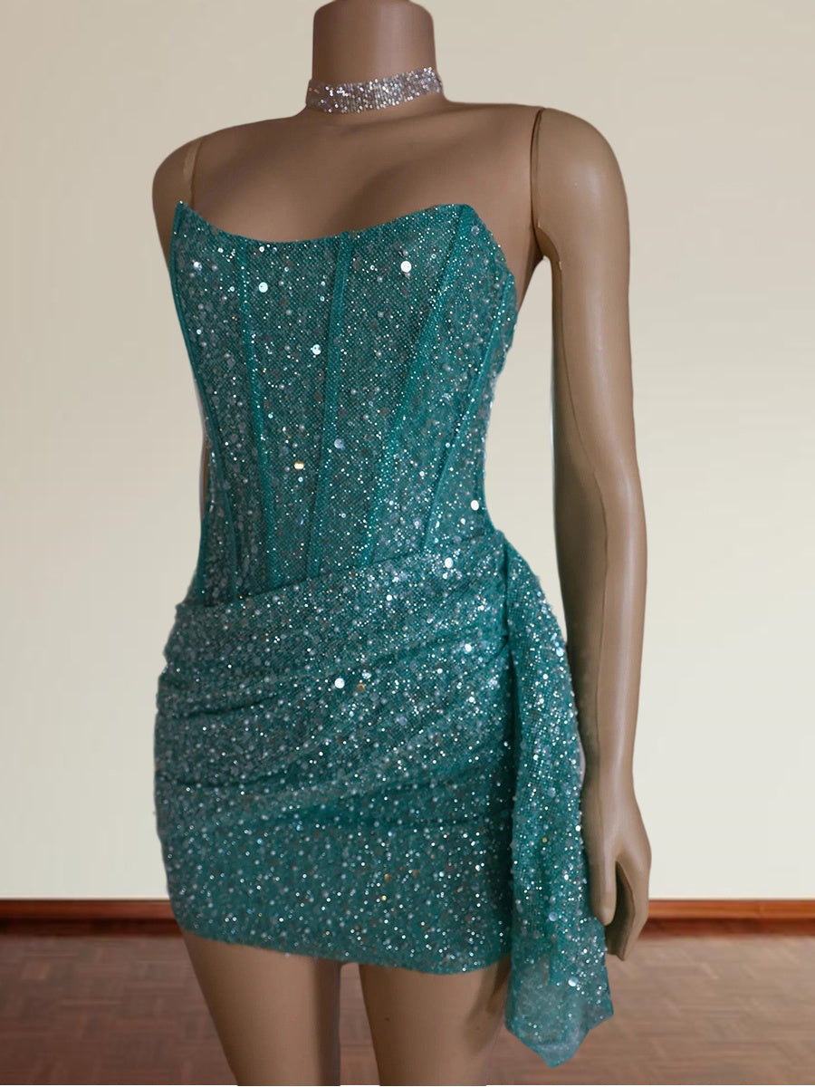 Sheath Straight Sequin Short/Mini Corset Dress