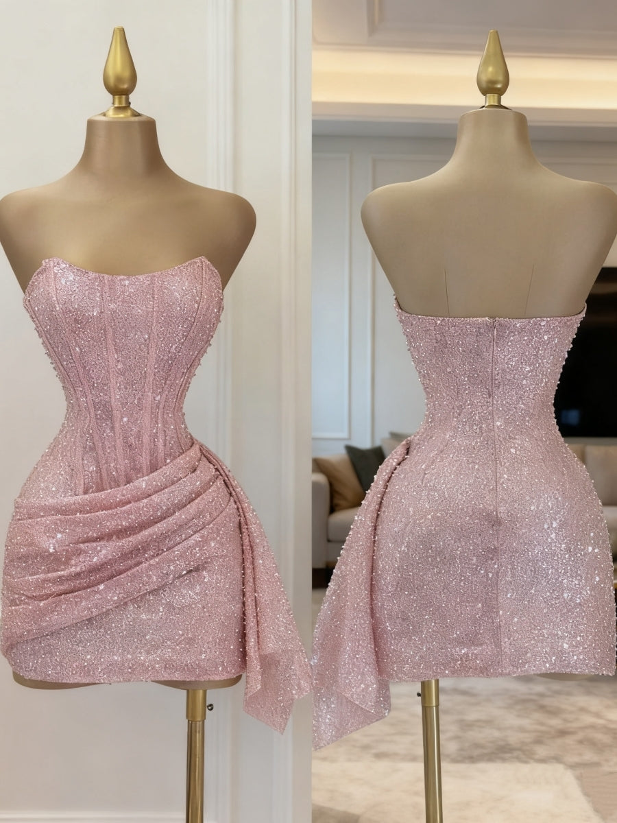 Sheath Straight Pleated Short/Mini Corset Homecoming Dress