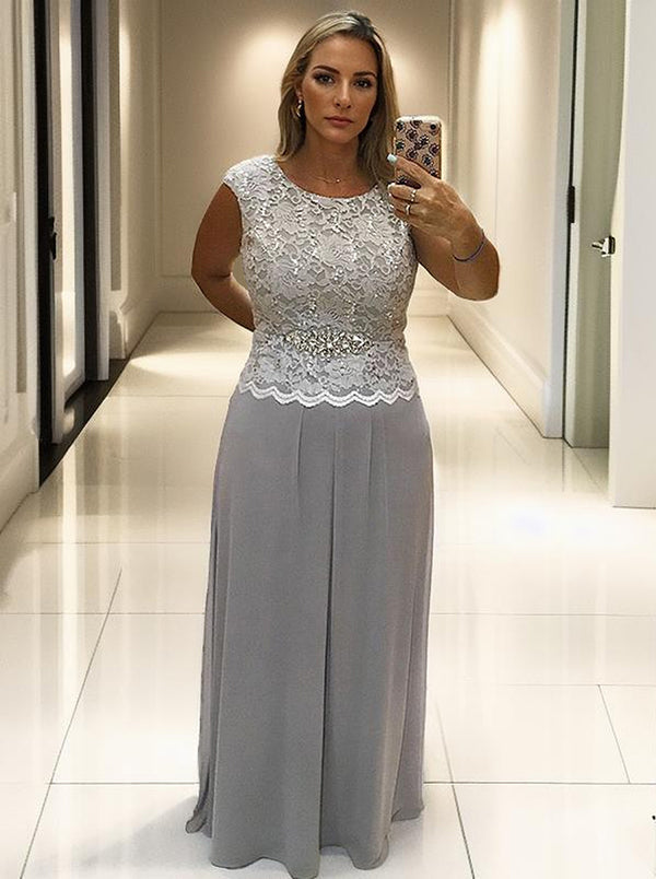 A-line Scoop Appliques Lace Floor-Length Chiffon Mother of the Bride Dress