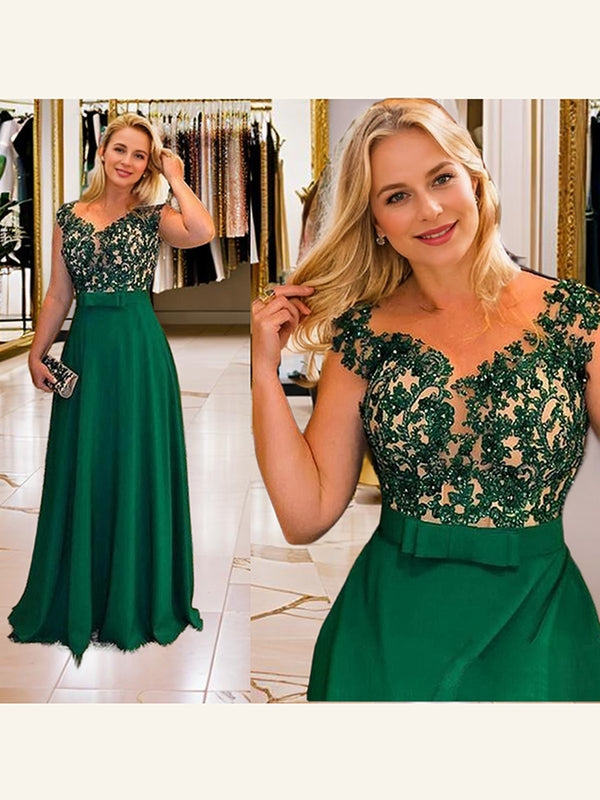 A-line V-neck Beading Floor-Length Satin Mother of the Bride Dress