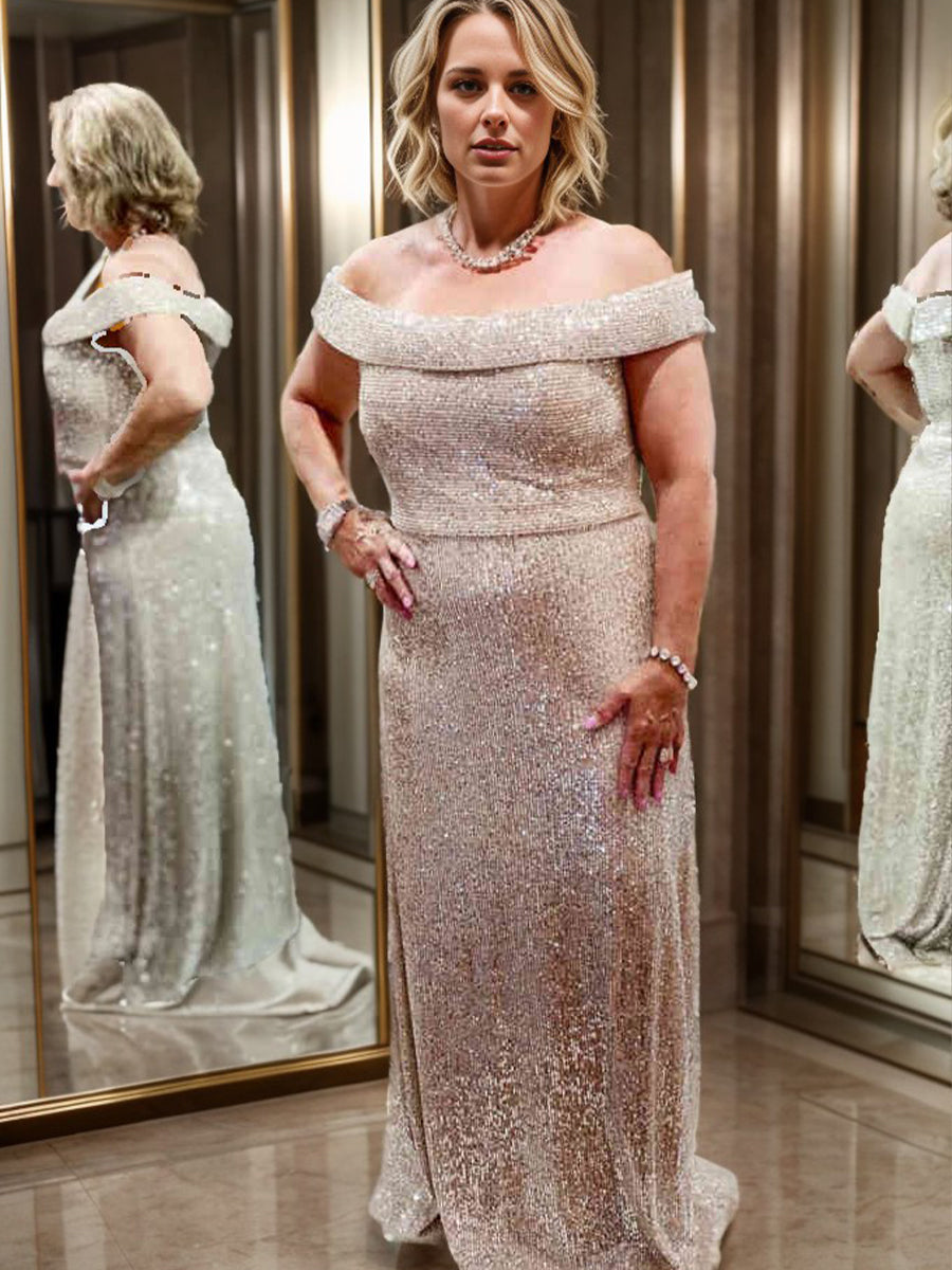 Sheath Off-the-Shoulder  Floor-Length  Mother of the Bride Dress