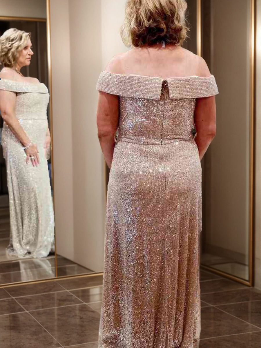 Sheath Off-the-Shoulder  Floor-Length  Mother of the Bride Dress