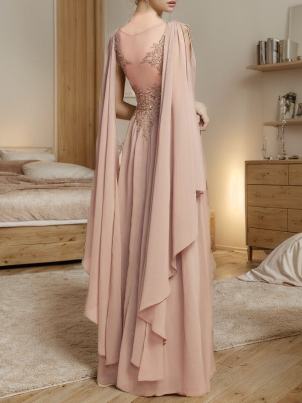 A-line V-neck Applique Floor-Length Chiffon Mother of the Bride Dress