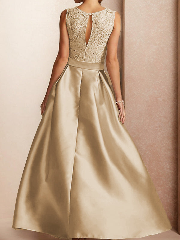 A-line Scoop Sash/Ribbon/Belt Asymmetrical Satin Mother of the Bride Dress