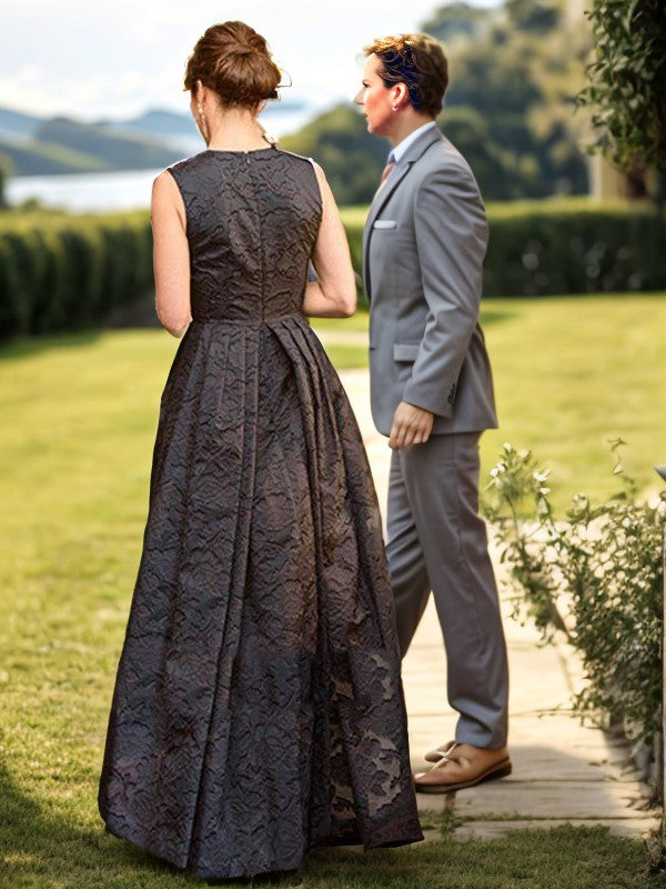 A-line Scoop Pleated Asymmetrical Lace Mother of the Bride Dress