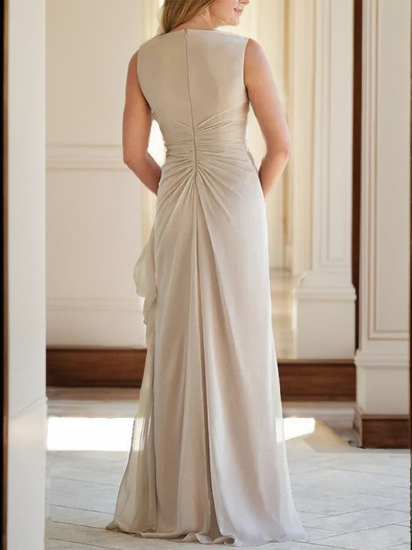 Sheath V-neck Pleated Floor-Length Chiffon Mother of the Bride Dress