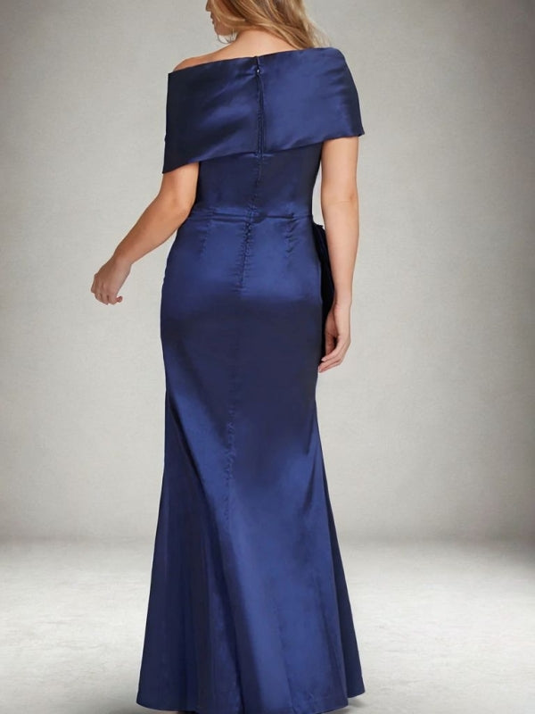 Sheath Square Pleated Floor-Length Silk like Satin Mother of the Bride Dress