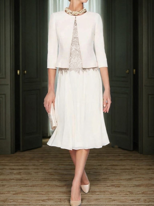 A-line Scoop Ruffles Tea-Length Chiffon Mother of the Bride Dress