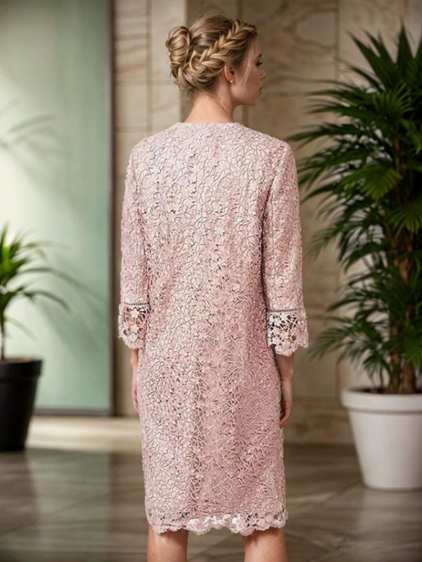 Sheath Scoop Appliques Lace Knee-Length Satin Mother of the Bride Dress