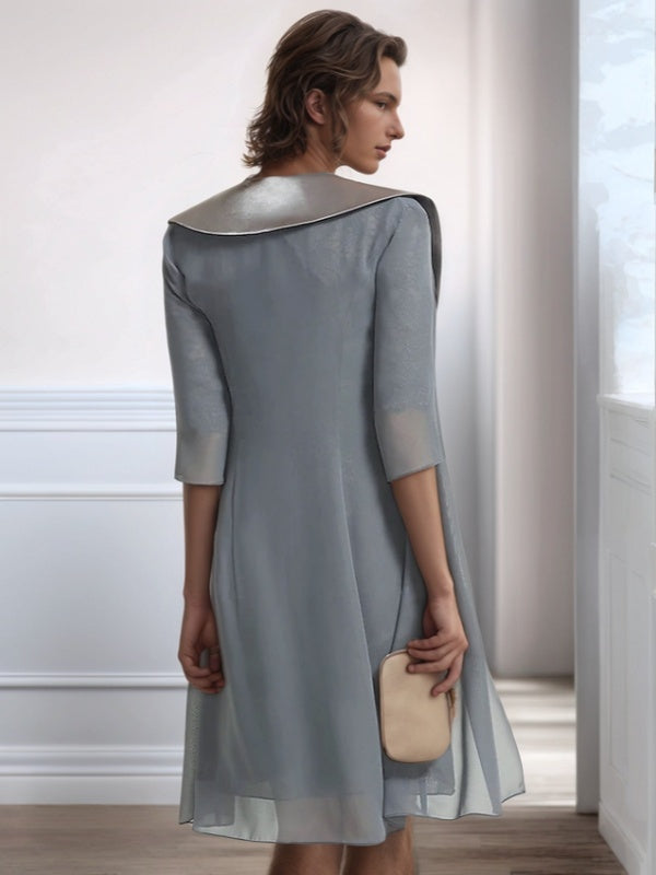 Sheath Bateau 1/2 Sleeves Appliques Lace Short/Mini Chiffon Mother of the Bride Dress
