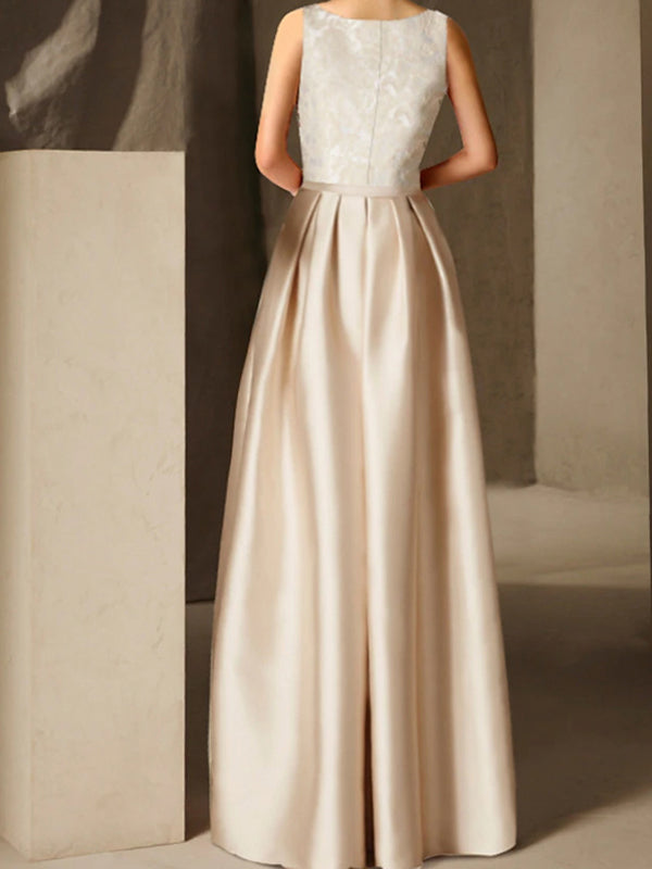A-line Scoop Pleated Floor-Length Satin Mother of the Bride Dress