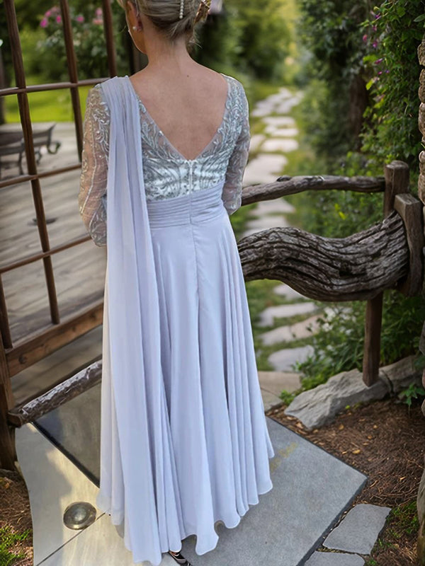 A-line Bateau 3/4 Sleeves Ruffles Floor-Length Chiffon Mother of the Bride Dress