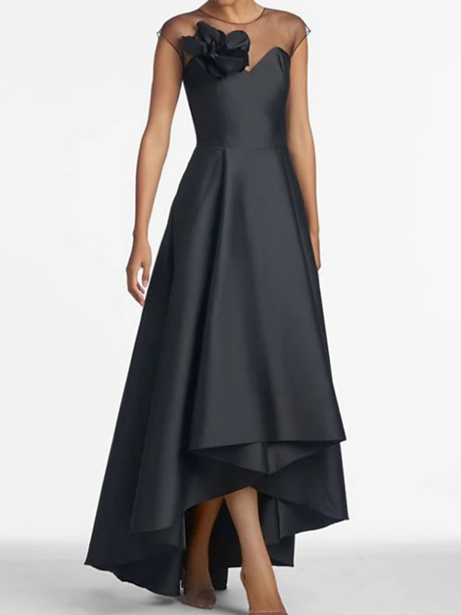 A-line Scoop Ruffles Asymmetrical Satin Mother of the Bride Dress