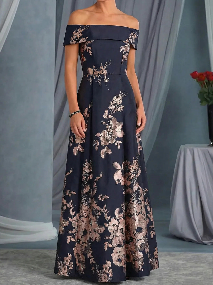 A-line Off-the-Shoulder Ruffles Floor-Length Corset Mother of the Bride Dress