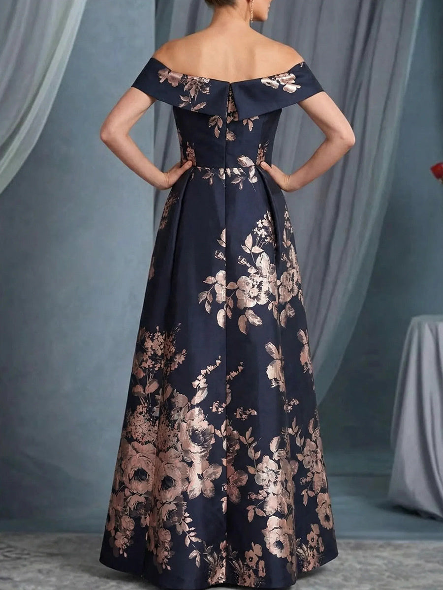 A-line Off-the-Shoulder Ruffles Floor-Length Corset Mother of the Bride Dress