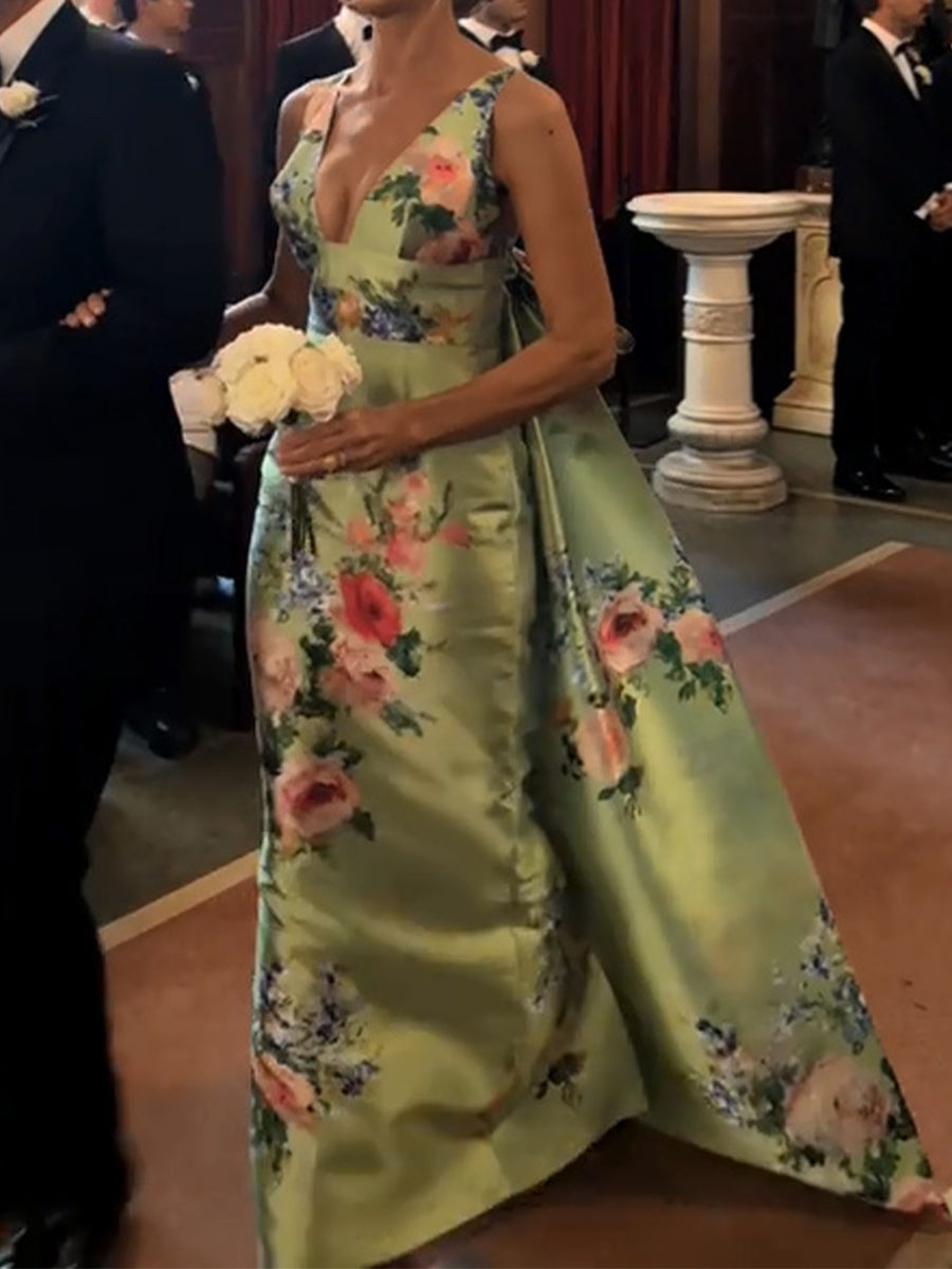 Sheath/Column V-neck Floor-Length Satin Mother of the Bride Dresses