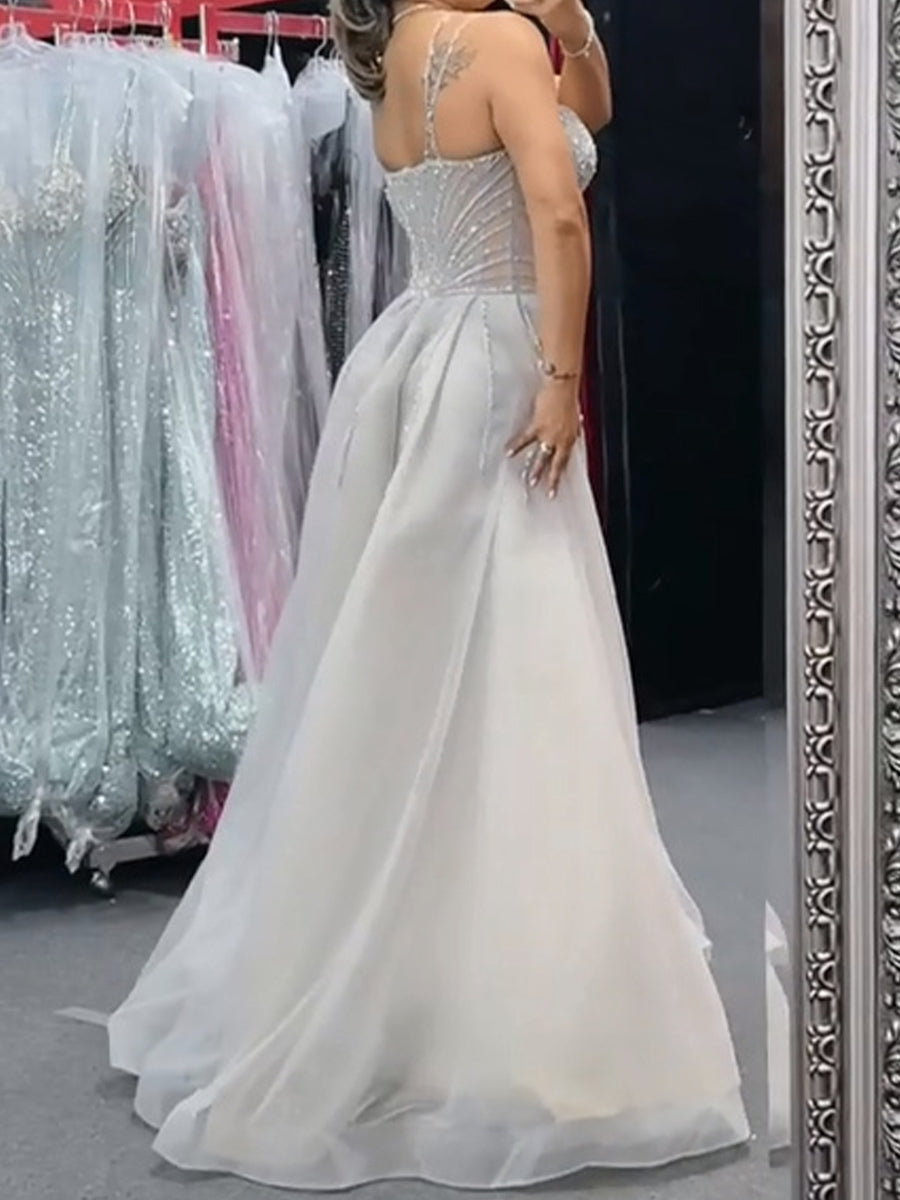 Sheath/Column Spaghetti Straps Beading Sweep Train Mother of the Bride Dresses