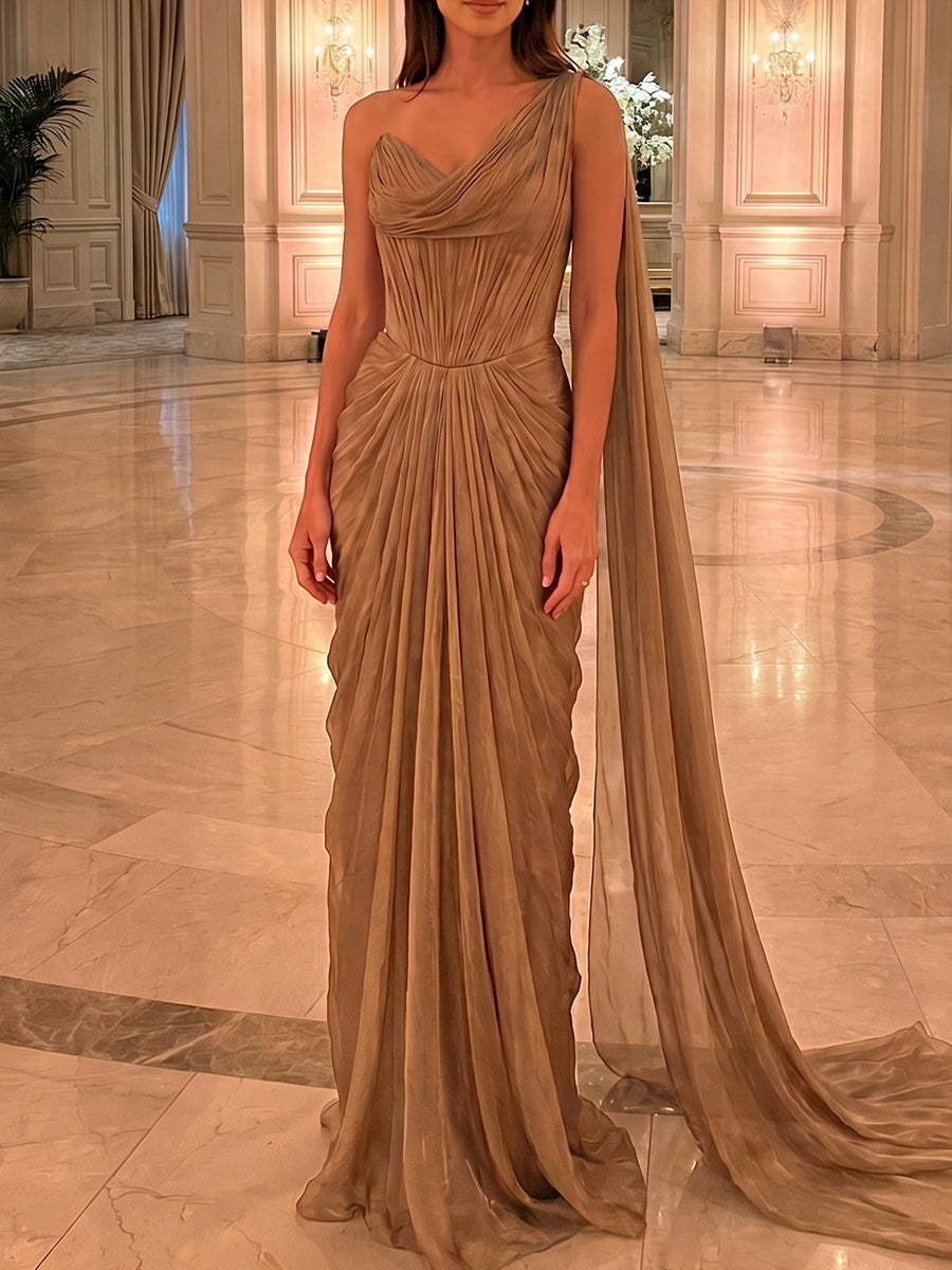 Sheath/Column One-Shoulder Floor-Length Chiffon Mother of the Bride Dresses