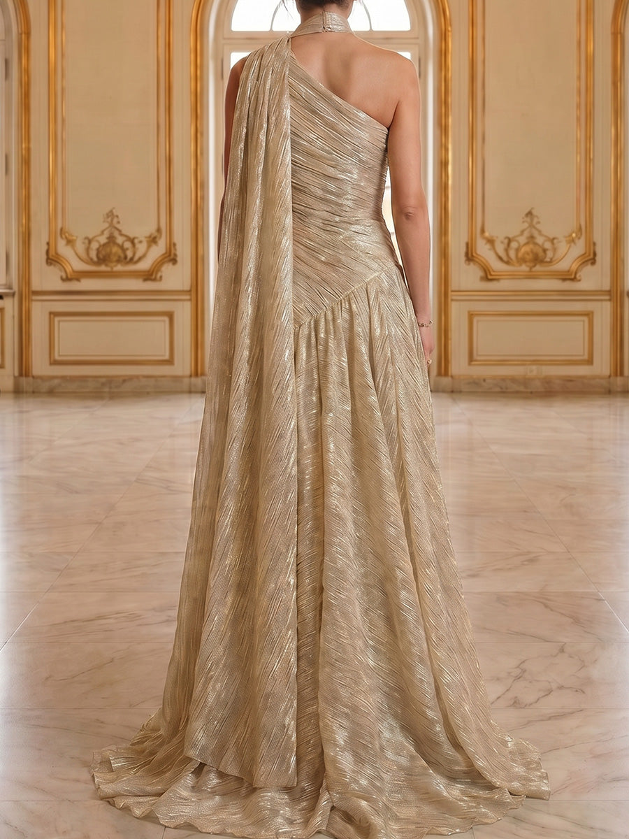 A-line/Princess One-Shoulder Pleated Sweep Train Tulle Mother of the Bride Dresses