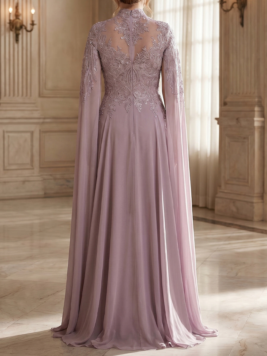 A-line/Princess Illusion Appliques Lace Floor-Length Chiffon Mother of the Bride Dresses