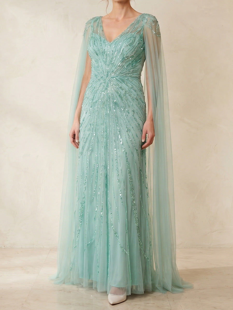 Sheath/Column V-neck Beading Floor-Length Sequins Mother of the Bride Dresses