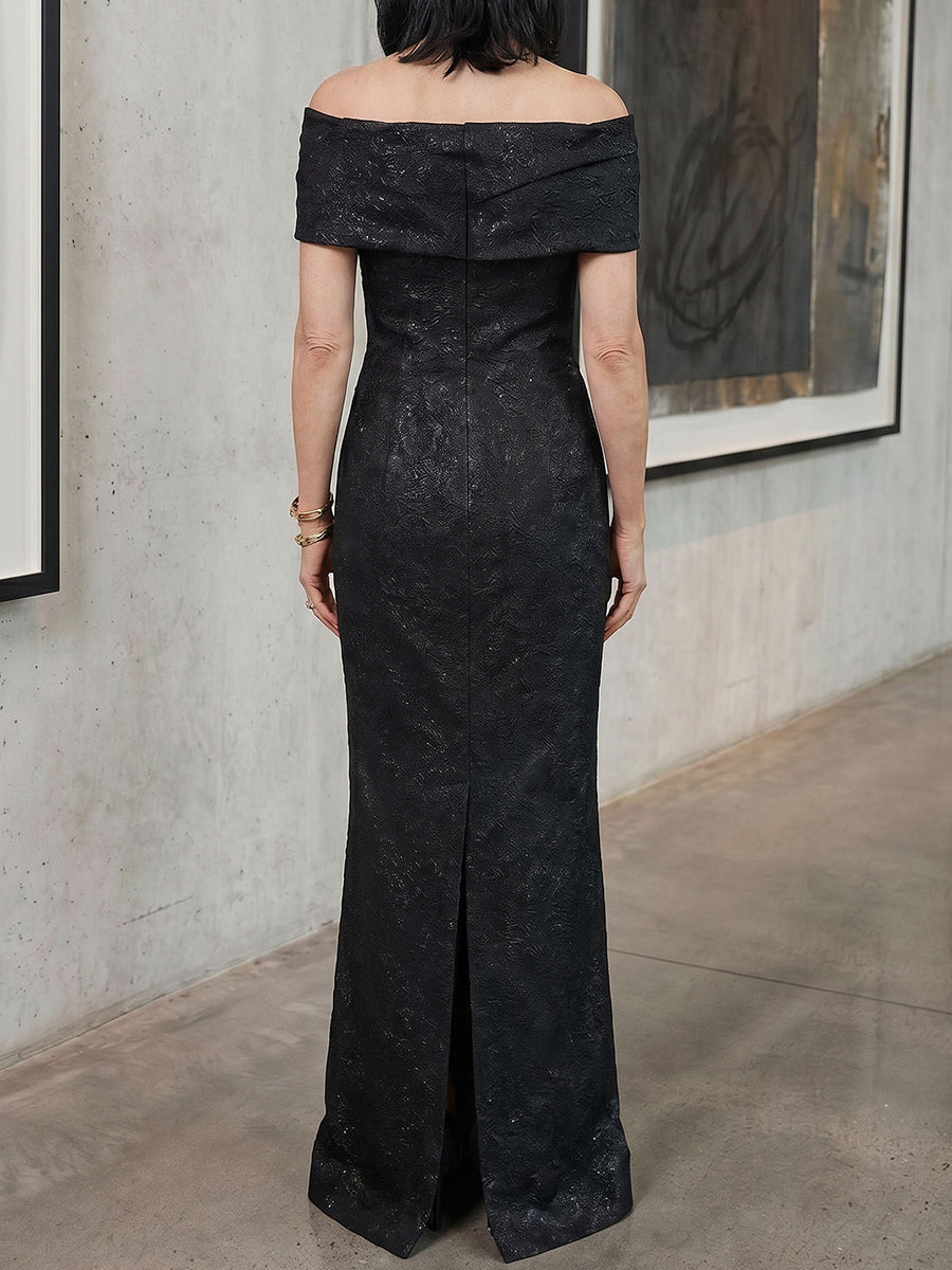 Sheath/Column Off-the-Shoulder Short Sleeves Floor-Length Satin Mother of the Bride Dresses