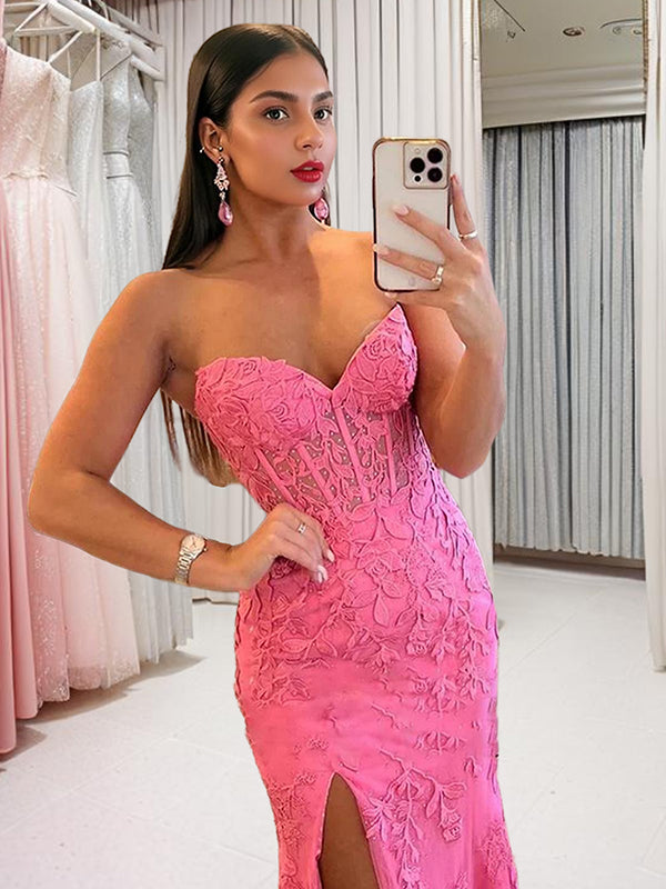 Sheath Sweetheart Appliques Lace Sweep Train Tulle Dress