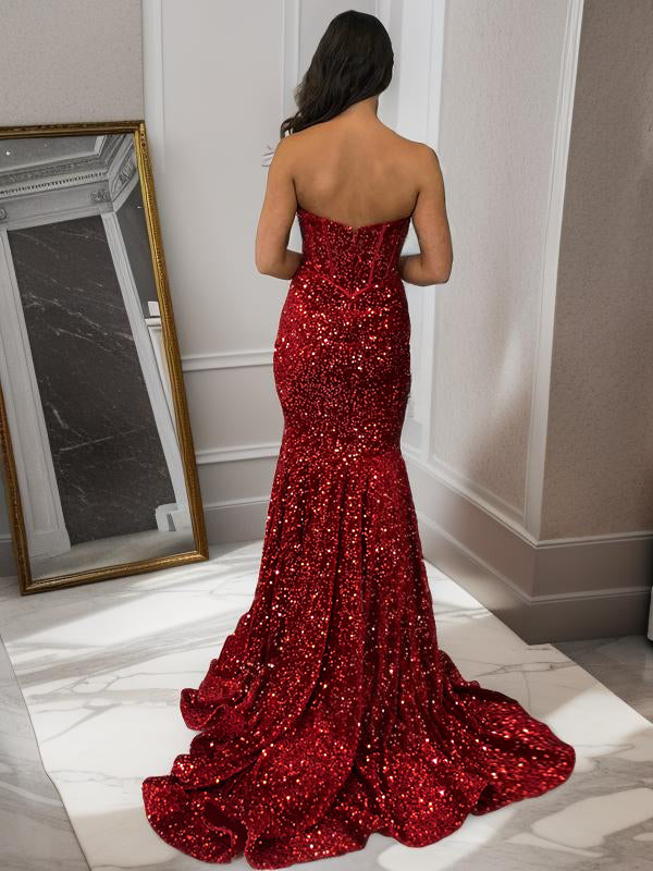 Sheath Sweetheart Sequin Court Train Velvet Sequins Dress
