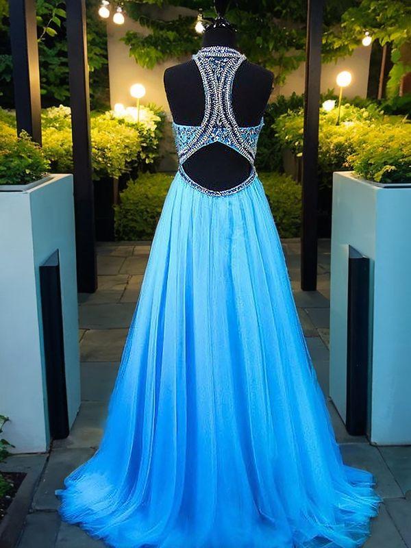 A-line Jewel Beading Sweep Train Tulle Dress