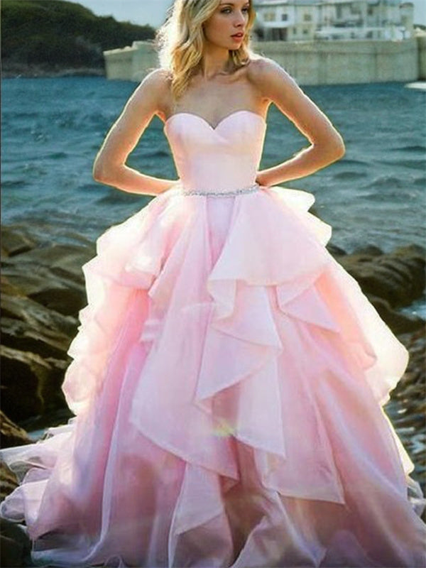 Ball-Gown Sweetheart Ruffles Floor-Length Organza Dress
