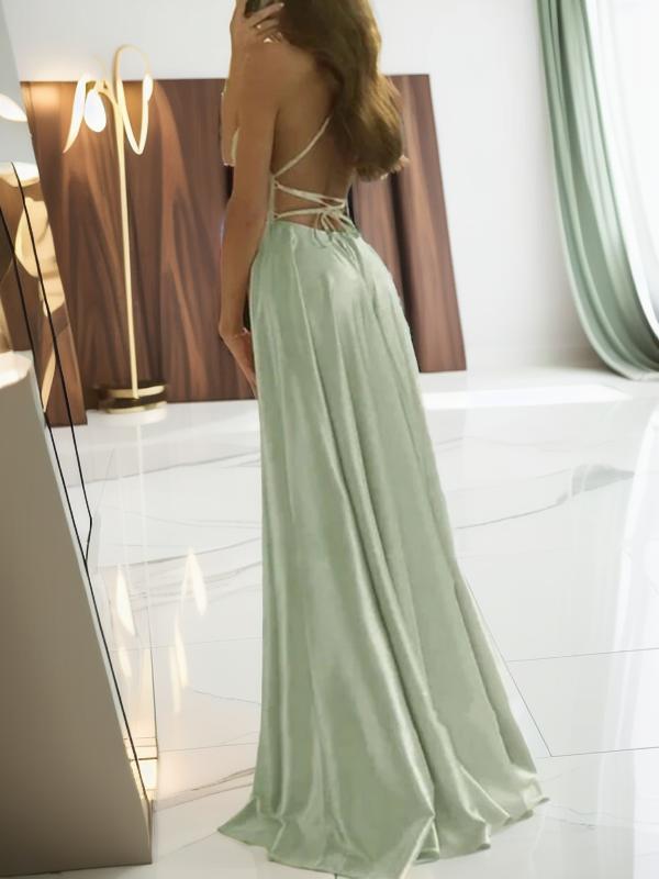 A-line Spaghetti Straps Sweep Train Silk Like Satin Dress