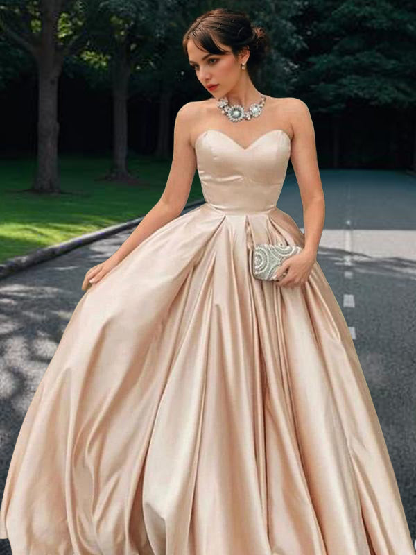 A-line Sweetheart Floor-Length Satin Dress