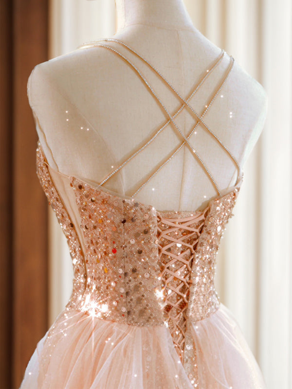 A-line V-neck Sweep Train Dress