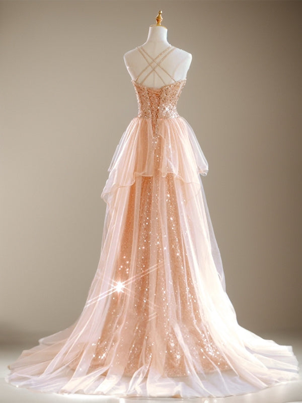 A-line V-neck Sweep Train Dress