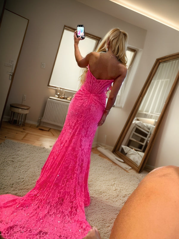 Sheath Straight Pleated Court Train Lace Corset Dress