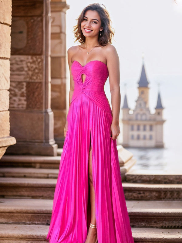 A-line Sweetheart Pleated Floor-Length Chiffon Dress