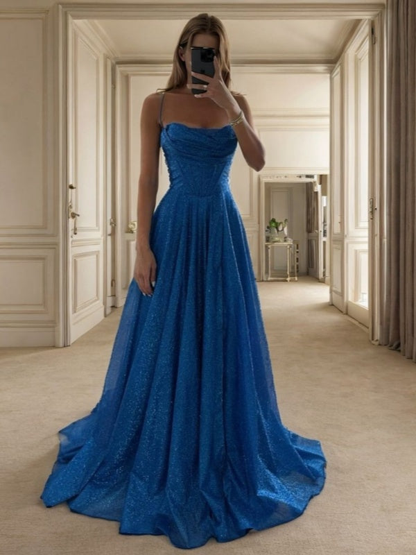 A-line Cowl Pleated Floor-Length Corset Dress