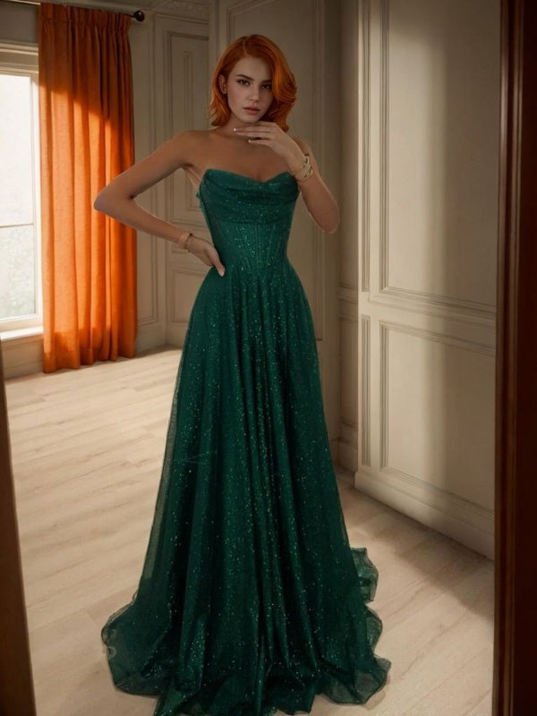 A-line Straight Pleated Sweep Train Corset Dress