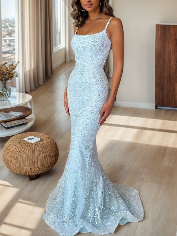 Sheath Straps Sweep Train Dress