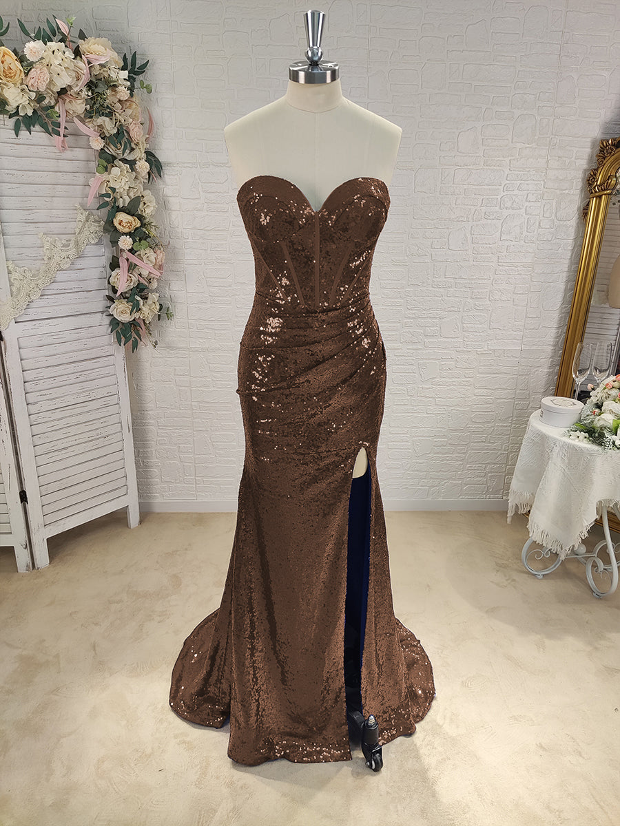 Sheath Sweetheart Pleated Sweep Train Sequins Corset Dress