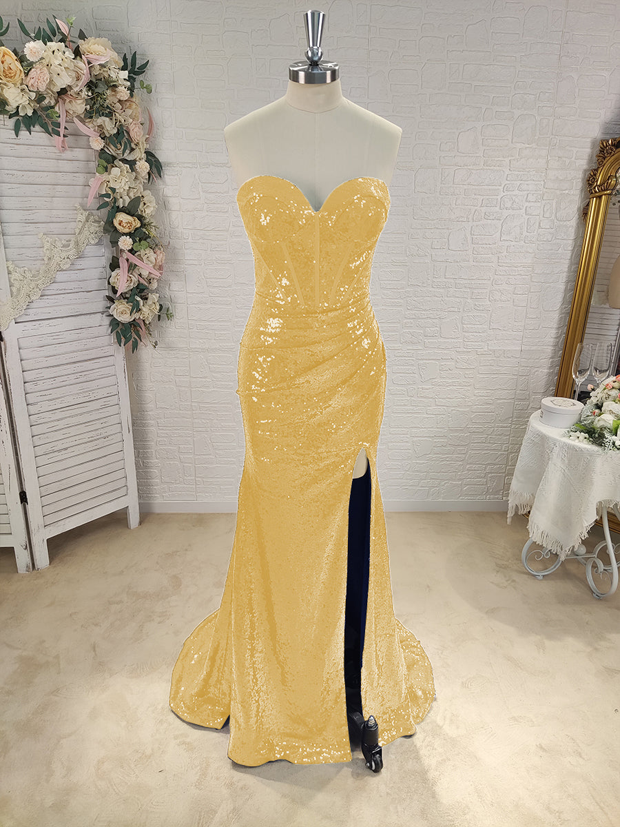 Sheath Sweetheart Pleated Sweep Train Sequins Corset Dress