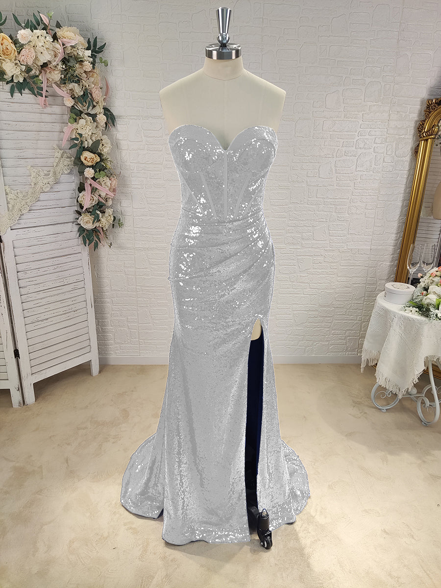 Sheath Sweetheart Pleated Sweep Train Sequins Corset Dress