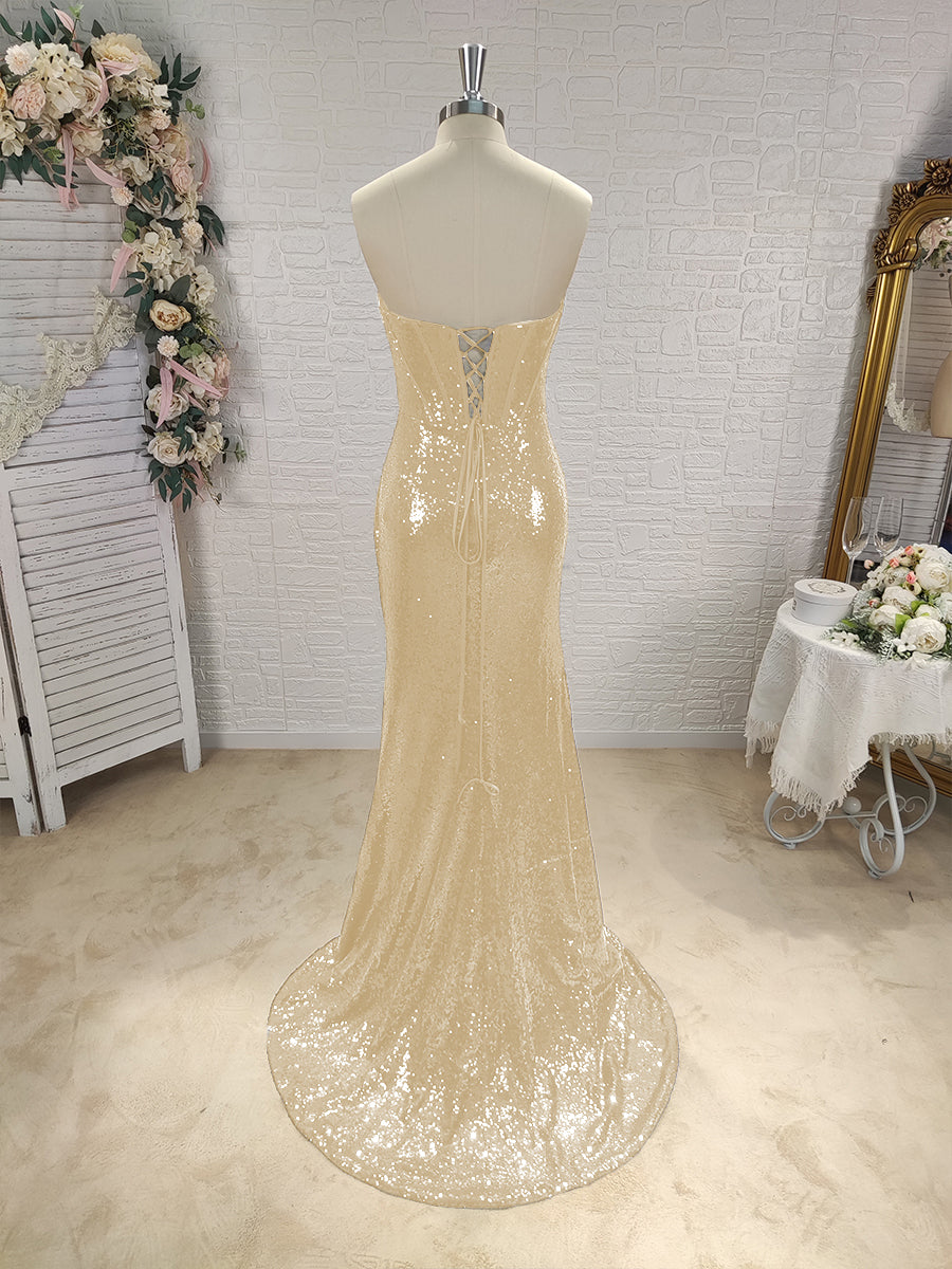 Sheath Sweetheart Pleated Sweep Train Sequins Corset Dress
