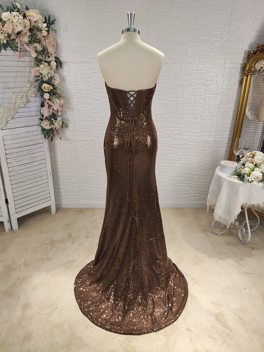 Sheath Sweetheart Pleated Sweep Train Sequins Corset Dress