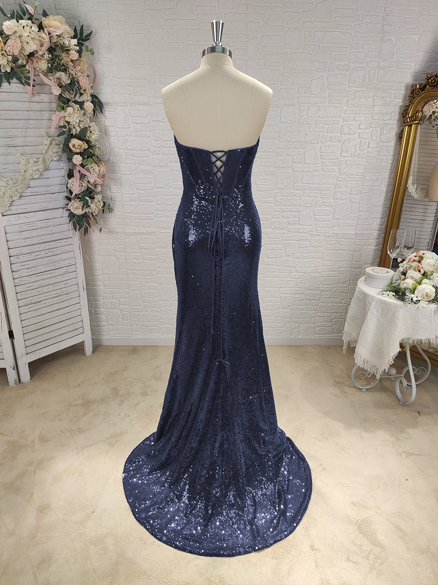 Sheath Sweetheart Pleated Sweep Train Sequins Corset Dress