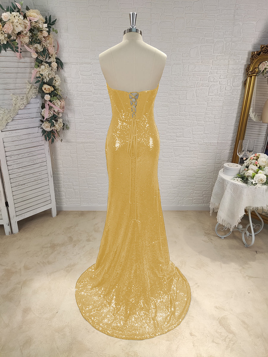 Sheath Sweetheart Pleated Sweep Train Sequins Corset Dress