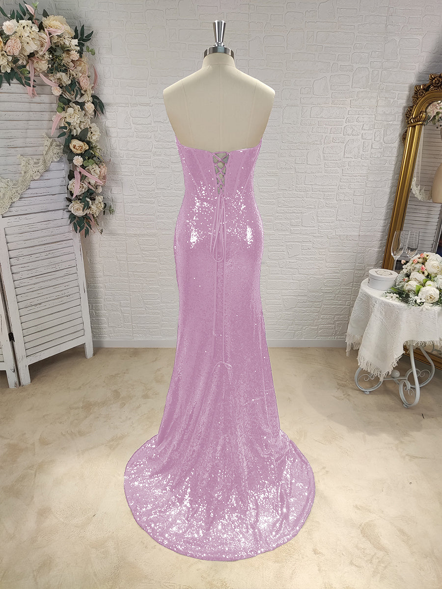 Sheath Sweetheart Pleated Sweep Train Sequins Corset Dress