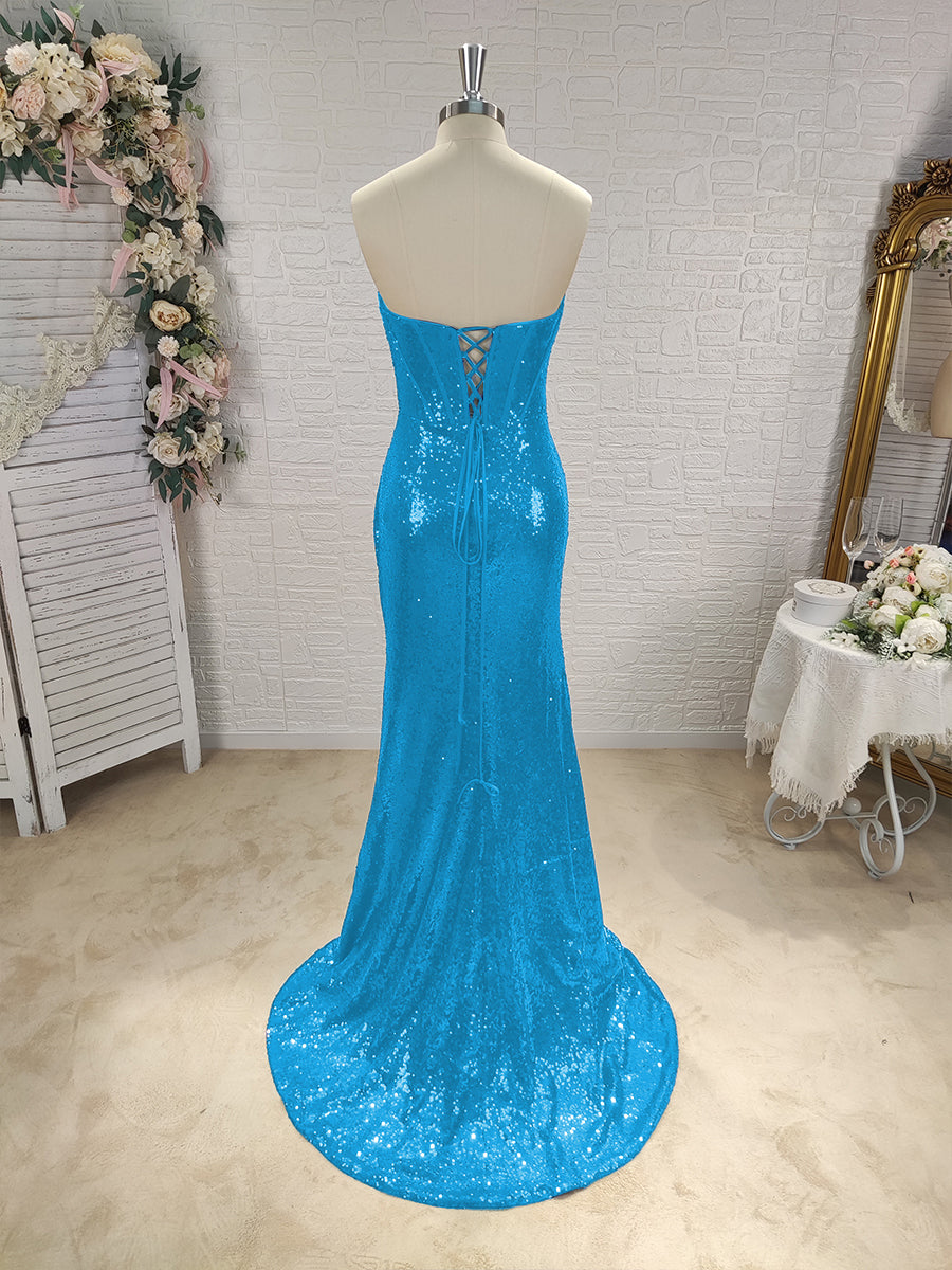 Sheath Sweetheart Pleated Sweep Train Sequins Corset Dress